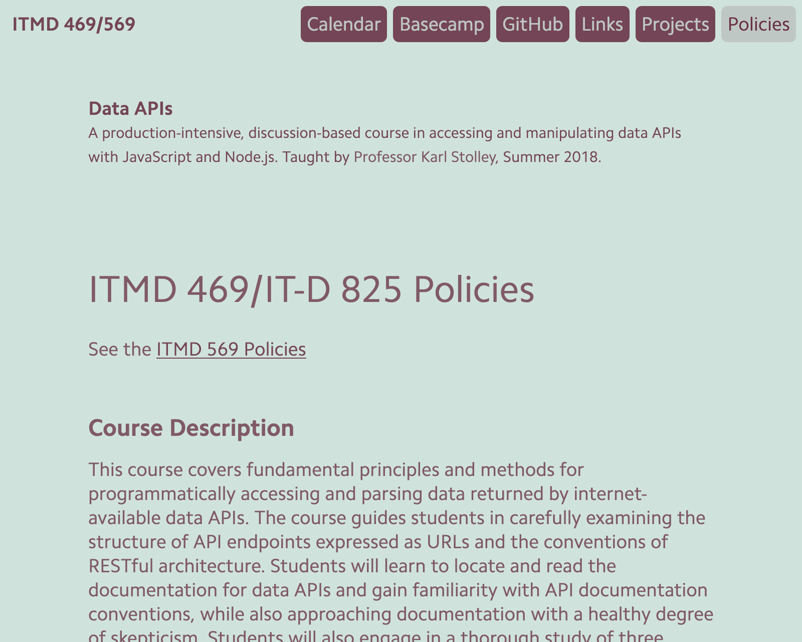 Screenshot of ITMD 469 course site.